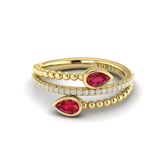 Bezel Set Pear shaped Ruby and Diamond Wrap Ring