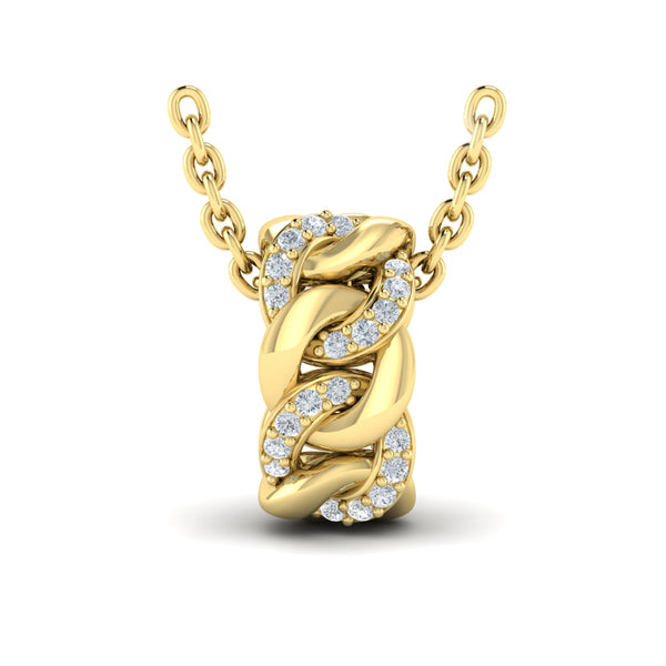 Channel Set Link with Diamonds Pendant Necklace