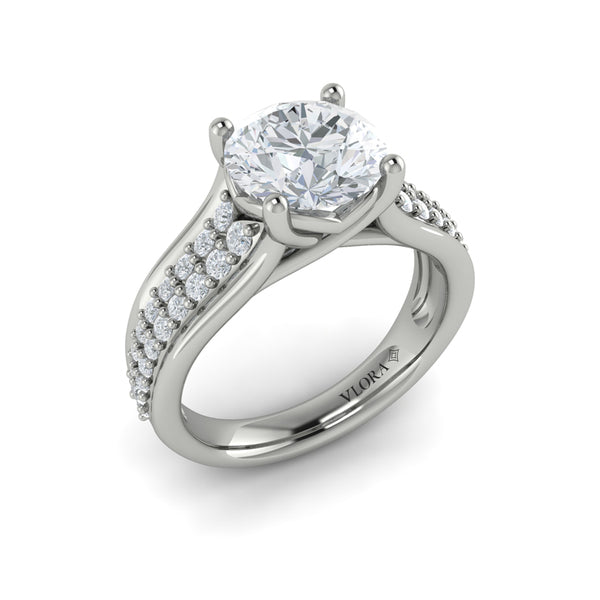 Round Straight Row Engagement Ring in Platinum by Vlora Bridal
