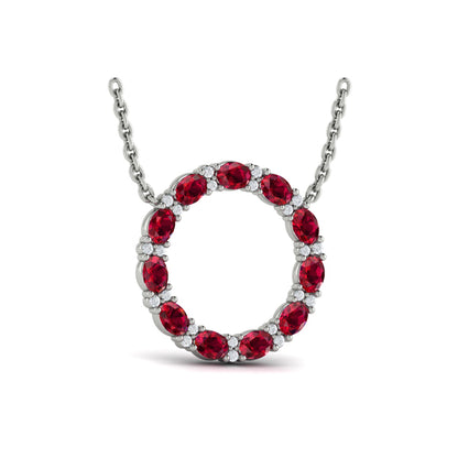 Oval Ruby and Diamond Open Circle Pendant Necklace