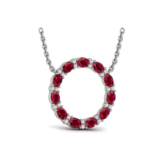 Oval Ruby and Diamond Open Circle Pendant Necklace