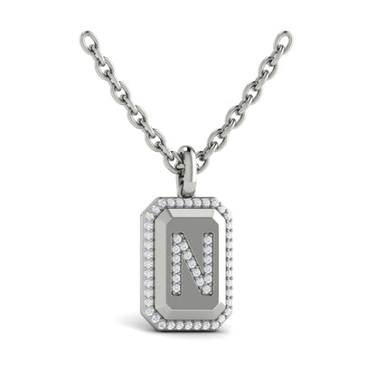 Diamond Medallion Alphabet Pendant Link Necklace, N