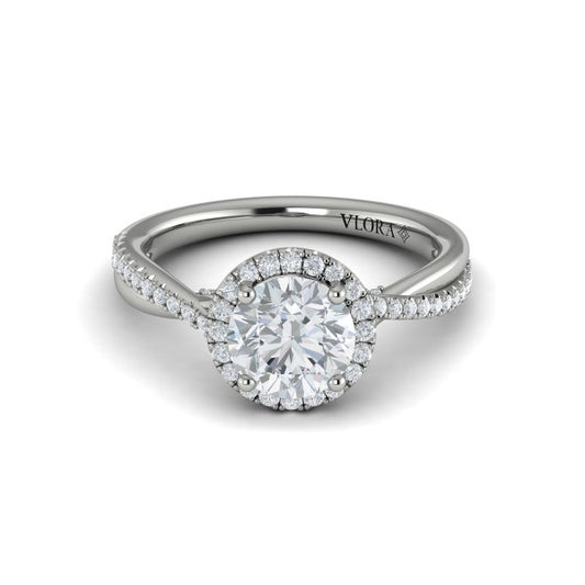 Round Halo Engagement Ring in Platinum by Vlora Bridal