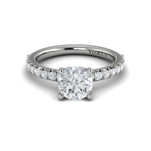 Round Classic, Modern Vintage Engagement Ring in Platinum by Vlora Bridal