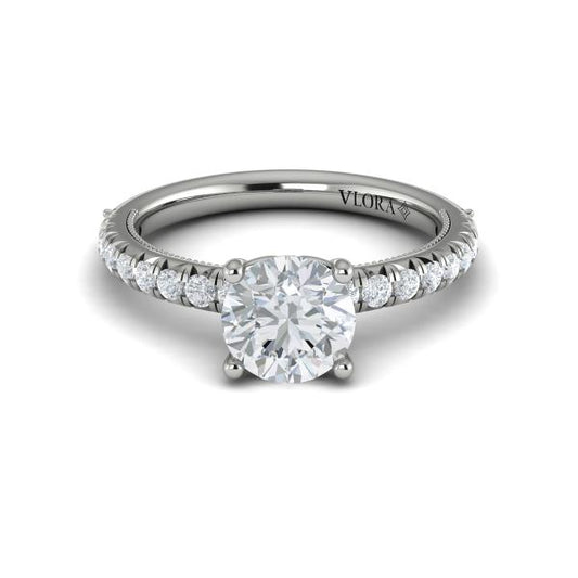 Round Classic, Modern Vintage Engagement Ring in Platinum by Vlora Bridal