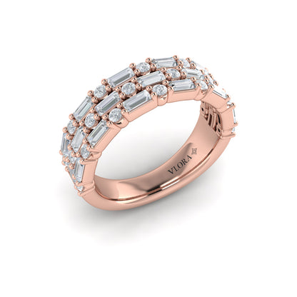 Diamond Baguette Three Row Ring