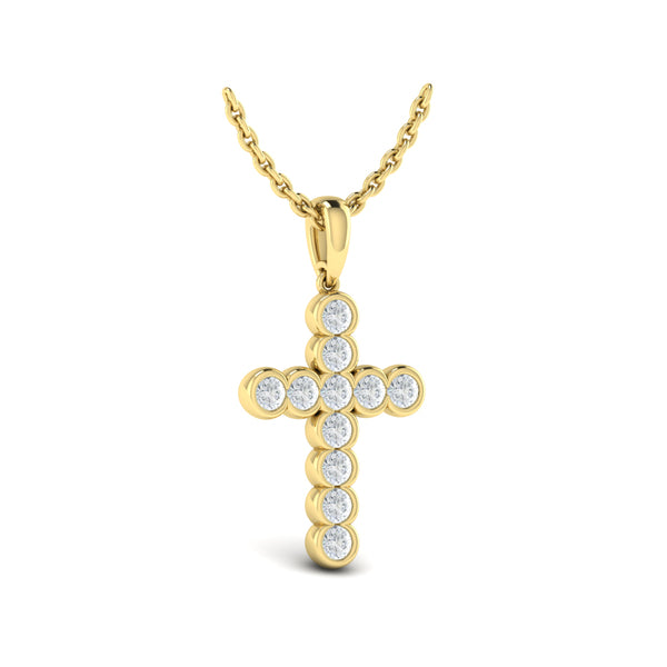 Rounded Bezel Set Diamond Cross Pendant