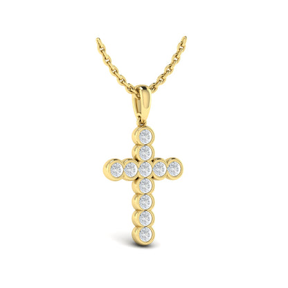 Rounded Bezel Set Diamond Cross Pendant