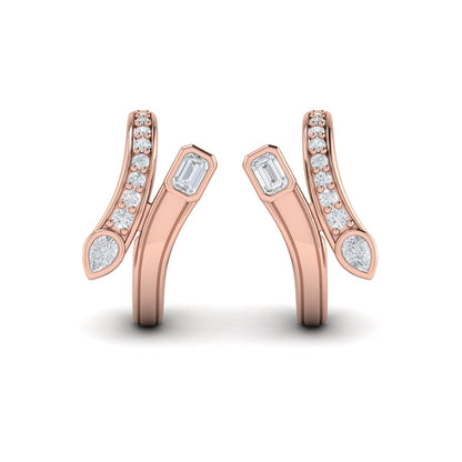 Pear and Emerald Diamond Bypass Hoop Earrings