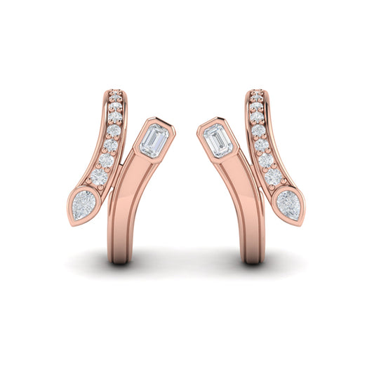 Pear and Emerald Diamond Bypass Hoop Earrings