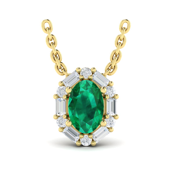 Oval Emerald and Diamond Baguette Pendant
