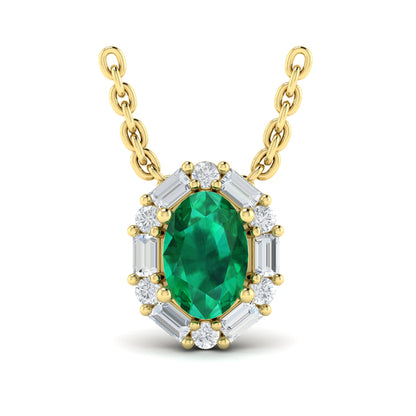 Oval Emerald and Diamond Baguette Pendant
