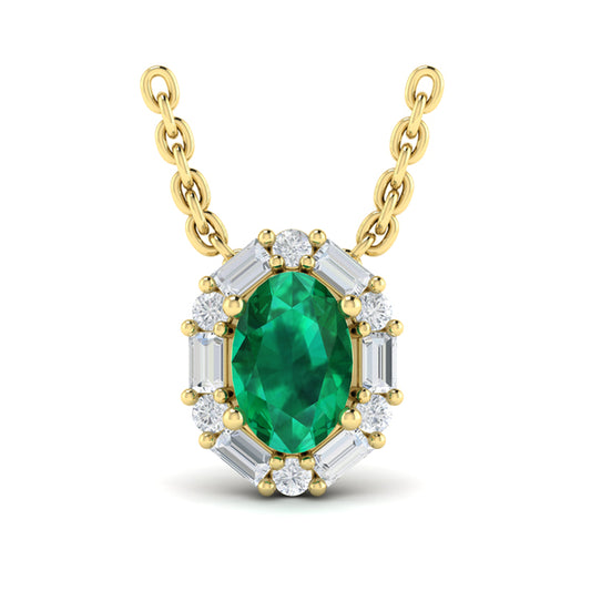 Oval Emerald and Diamond Baguette Pendant