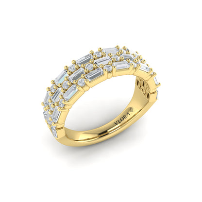 Triple Row Baguette and Diamond Band