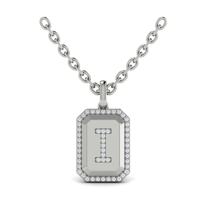 Diamond Medallion Alphabet Pendant Link Necklace, I