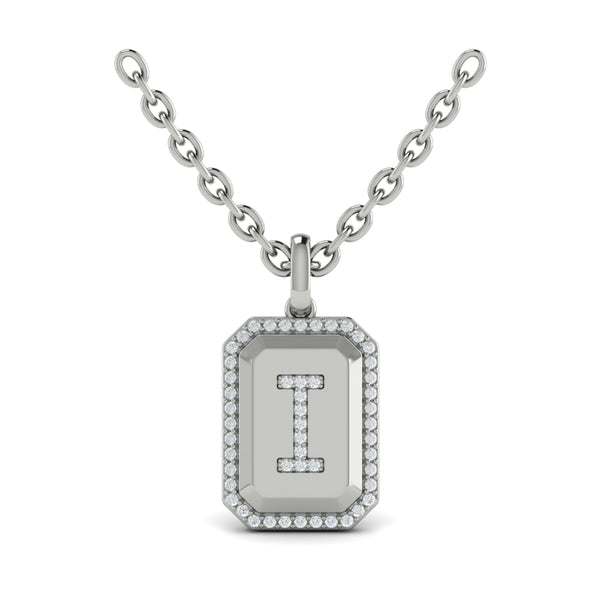 Diamond Medallion Alphabet Pendant Link Necklace, I