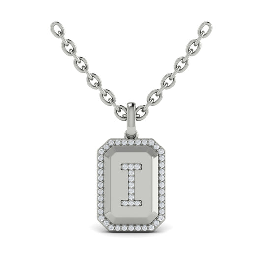Diamond Medallion Alphabet Pendant Link Necklace, I