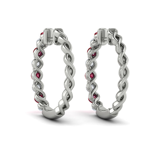 Diamond and Ruby Twist Hoop Earrings