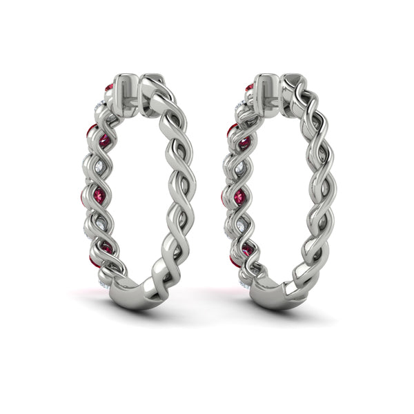 Diamond and Ruby Twist Hoop Earrings