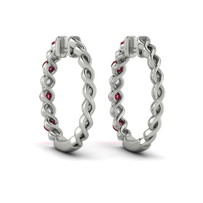 Diamond and Ruby Twist Hoop Earrings