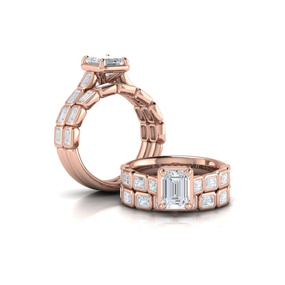 Emerald Cut Bezel Engagement Ring with Bezel Set Accent Diamonds