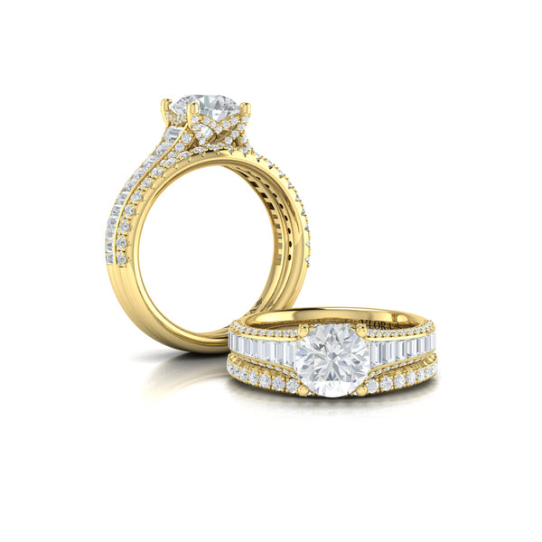 Dramatic Cathedral Hidden Halo Engagement Ring