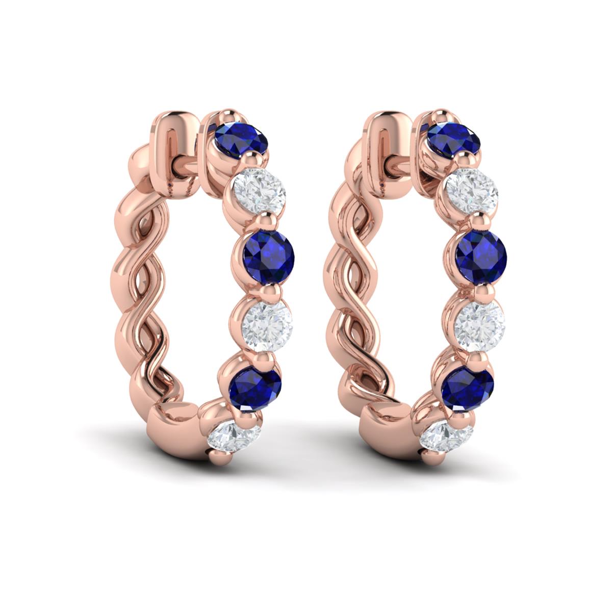 Diamond and Blue Sapphire  Twist Hoop Earrings