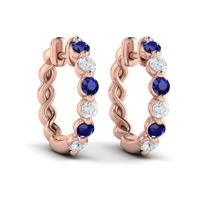 Diamond and Blue Sapphire  Twist Hoop Earrings