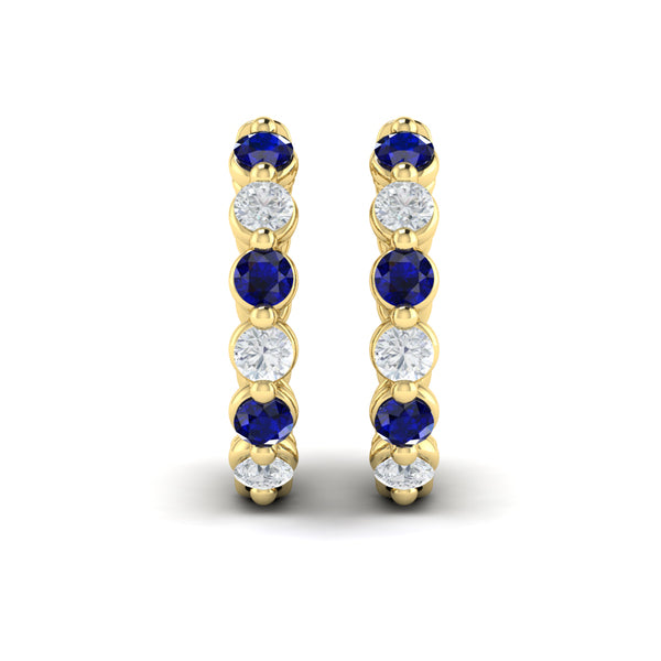 Diamond and Blue Sapphire  Twist Hoop Earrings