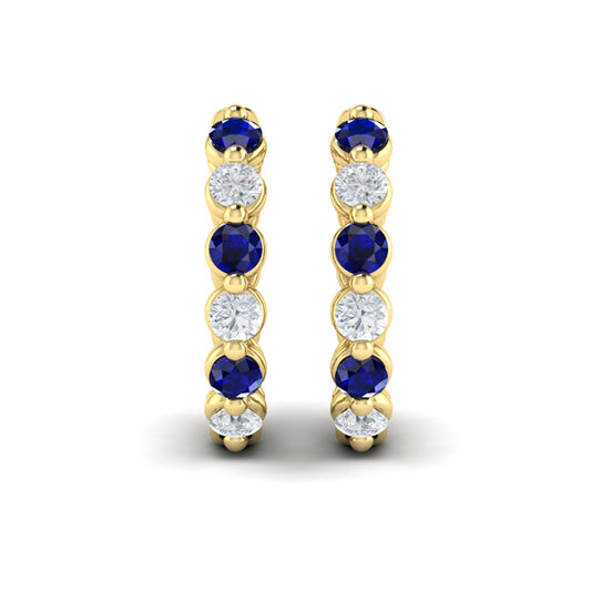 Diamond and Blue Sapphire  Twist Hoop Earrings