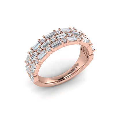Triple Row Baguette and Diamond Band