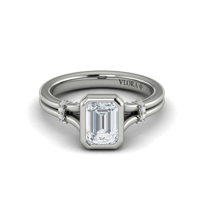 Diamond Accent Bezel Emerald Cut Engagement Ring