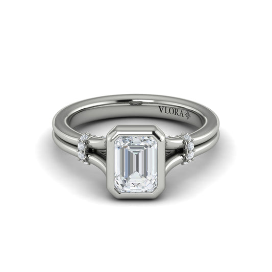 Diamond Accent Bezel Emerald Cut Engagement Ring