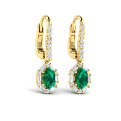 Oval Emerald and Diamond Baguette Earrings