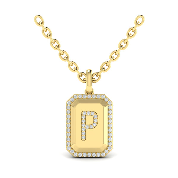 Diamond Medallion Alphabet Pendant Link Necklace, P