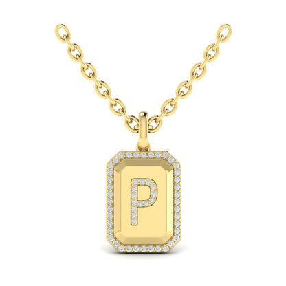 Diamond Medallion Alphabet Pendant Link Necklace, P