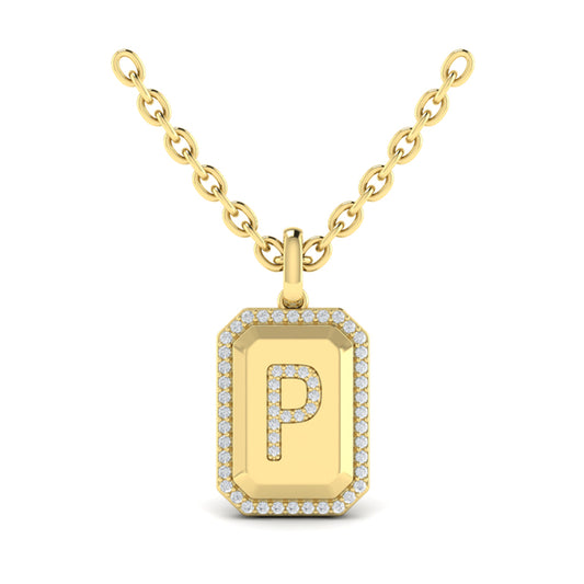 Diamond Medallion Alphabet Pendant Link Necklace, P