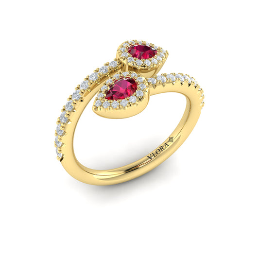 Diamond Wrapped Pear Ruby Ring