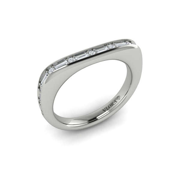Single Diamond Baguette and Round Channel Set Ring