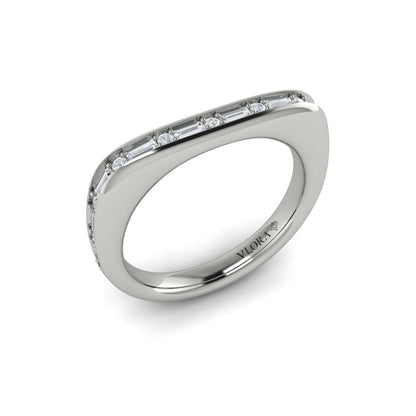 Single Diamond Baguette and Round Channel Set Ring