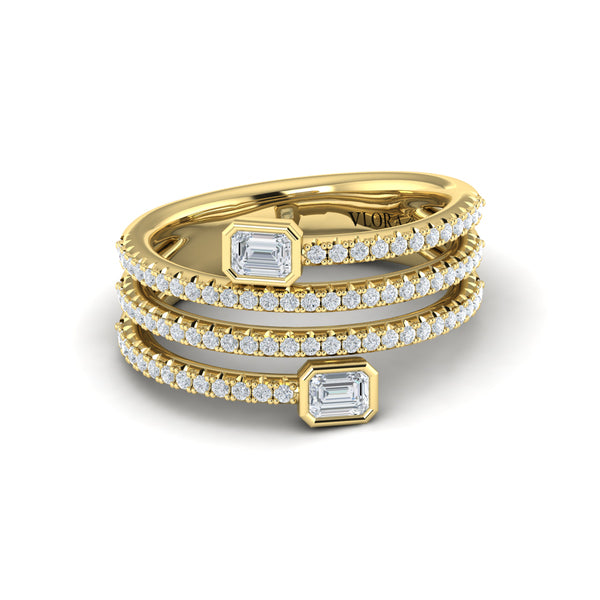 Diamond Three Row Diamond Baguette Wrap Ring