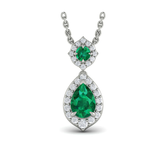 Tear Drop Emerald and Diamond Pendant