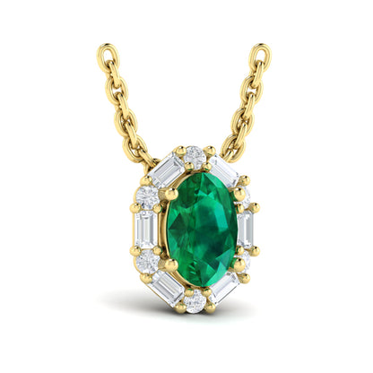 Oval Emerald and Diamond Baguette Pendant