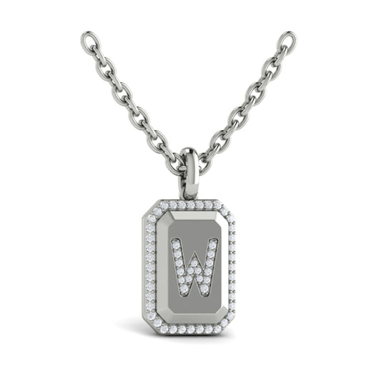 Diamond Medallion Alphabet Pendant Link Necklace, W