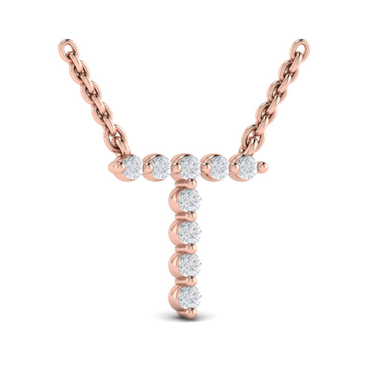 Diamond Alphabet Pendant Necklace, T