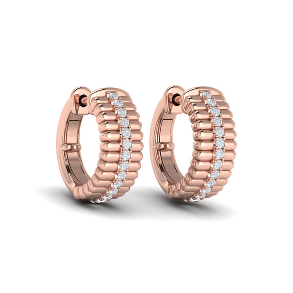 Fluted Huggie Earrings with Center Diamonds
