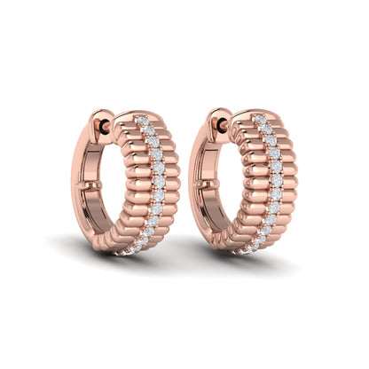 Fluted Huggie Earrings with Center Diamonds