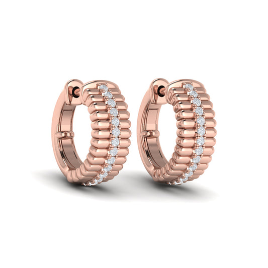 Fluted Huggie Earrings with Center Diamonds
