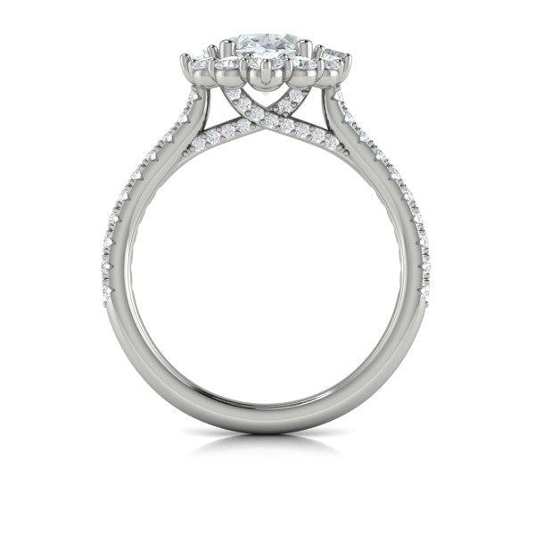 Oval Halo Engagement Ring in Platinum by Vlora Bridal