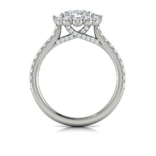 Oval Halo Engagement Ring in Platinum by Vlora Bridal